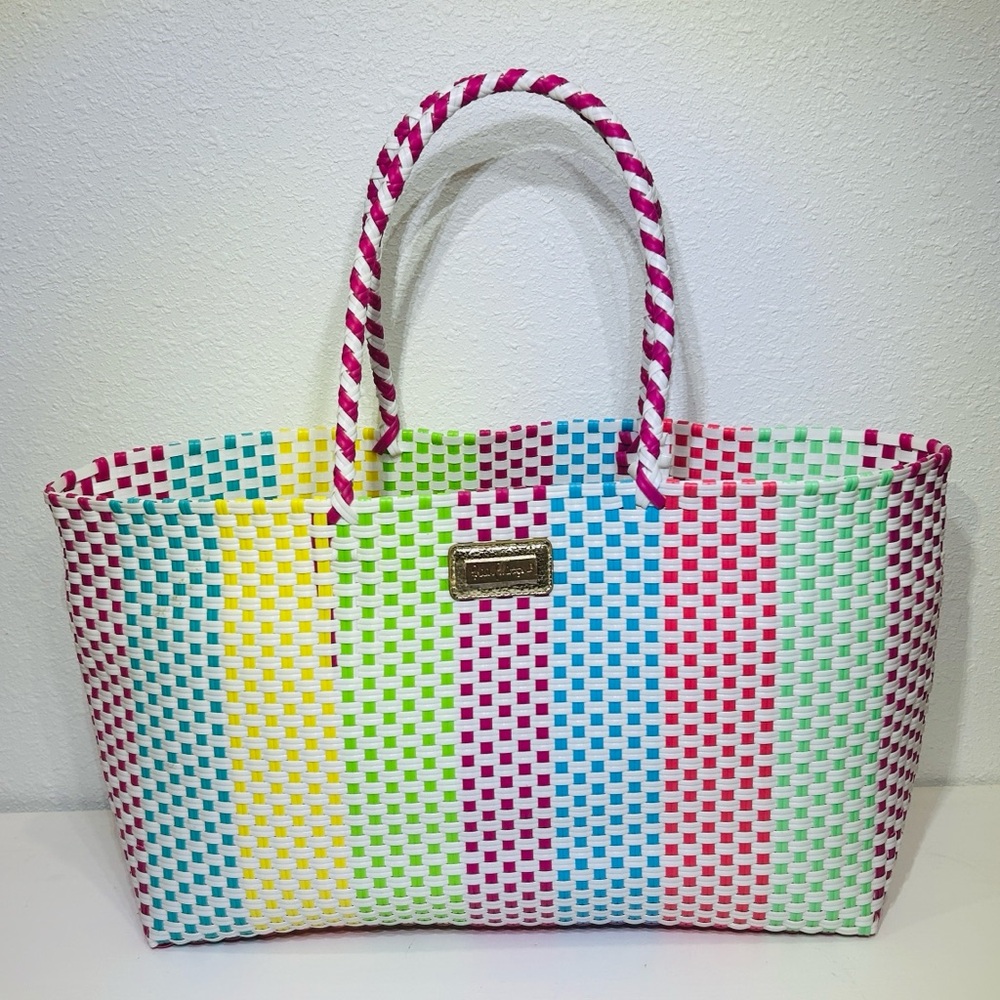 NWOT Lilly Pulitzer Vibrant Multicolored Woven Oversized Tote Bag - Picture 4 of 10